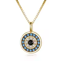 wholesale 925 Sterling Silver Round Blue Crystal Evil Eye Pendant Necklace for Women Greek Protection s-B