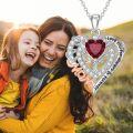 wholesale 925 Sterling Silver Red Crystal Heart Mom Pendant Necklaces for Women's Mothers' Day Gift-0-2