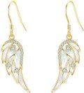 wholesale 925 Sterling Silver Abalone Shell Angel Wing Drop Earrings with Cubic Zirconia for Women-0-5