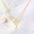 wholesale Gold 925 Sterling Silver Freshwater Pearl Honeycomb Pendant Double-Layered Necklace for Women Gifts-0-2