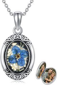 wholesale 925 Sterling Silver Photo Frame Pendant Necklace - Vintage Style Birthstone s for Her-flower locket