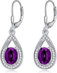 wholesale Sterling Silver Genuine Simulated Birthstone Teardrop Leverback Earrings-Simulated Amethyst