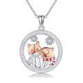 wholesale 925 Sterling Silver Round Fox Couple Charm Pendant Necklace with Snowflake Design Gifts for Women-0-0