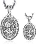 wholesale 925 Sterling Silver Oval Medal Necklace with Cross and Religious Symbols - Catholic Prayer  -0-0