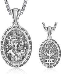 wholesale 925 Sterling Silver Oval Medal Necklace with Cross and Religious Symbols - Catholic Prayer  -St-Hecate