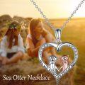 wholesale 925 Sterling Silver Heart-Shaped Otters Pendant Necklace with Crystals - Mother's Day Gifts for Her-0-4