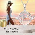wholesale 925 Sterling Silver Round Rotatable Mountain Pendant Necklace with Amber Stone for Women Hikers and Campers-0-5