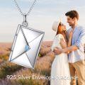 wholesale 925 Sterling Silver Love Letter Envelope Heart Lockets for Women Girls Gifts 43cm Chain Length - Blue Crystal Charm Necklaces with Message Plate (Love You)-0-2