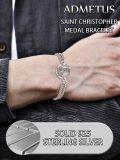 wholesale 925 Sterling Silver Saint Christopher Protect Us Charm Bracelet with 3+2 Extender Chain for Men Women Boys Girls  (Silver)-0-3