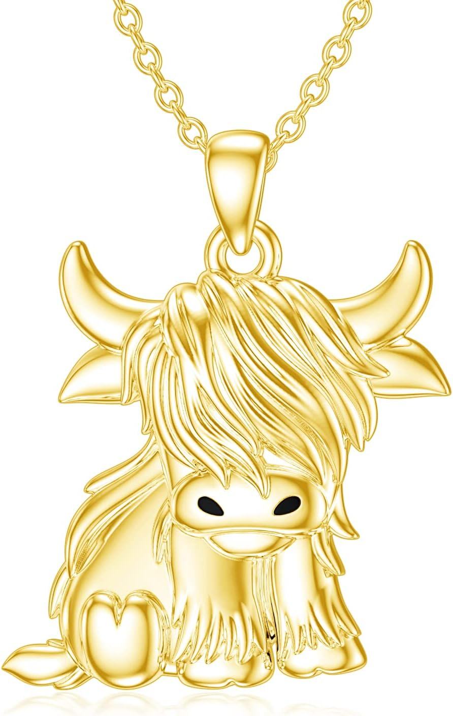 Sterling Silver Highland Cow Birthstone Necklace Jewelry Gifts for Women Girls-0-3-Gold-0-3-Gold