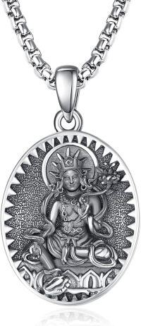 wholesale 925 Sterling Silver Oval Zodiacl Bodhisattva Pendant Necklace  Buddha Talisman Protection Jewelry for Men with 24+2 mm 3D Chain-Samantabhadra-Dragon\/Snake