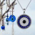 wholesale 925 Sterling Silver Evil Eye Pendant Necklace for Women with Blue Sapphire and Black CZ Amulet Gift-0-5