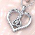 wholesale 925 Sterling Silver Infinity Double Heart Pendant with Cubic Zirconia Necklaces for Women s-0-2
