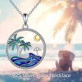 wholesale 925 Sterling Silver Blue Enamel Palm Tree & Wave Pendant Necklace for Women-0-2