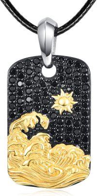 wholesale 925 Sterling Silver and Gold Plated Wave Pendant with Black CZ Stones Necklaces for Women-Wave Necklace