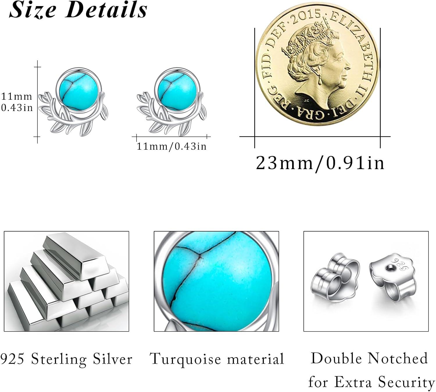 Sterling Silver Blue Opal Turquoise Moonstone Leaf Stud Earrings-0-5