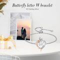 wholesale TOUPOP Rose Heart Bracelet For Women Sterling Silver Butterfly Initial W Letter Link Bracelet Anniversary Birthday Christmas Jewelry Gifts For Her Wife Girlfriend, Large -0-2
