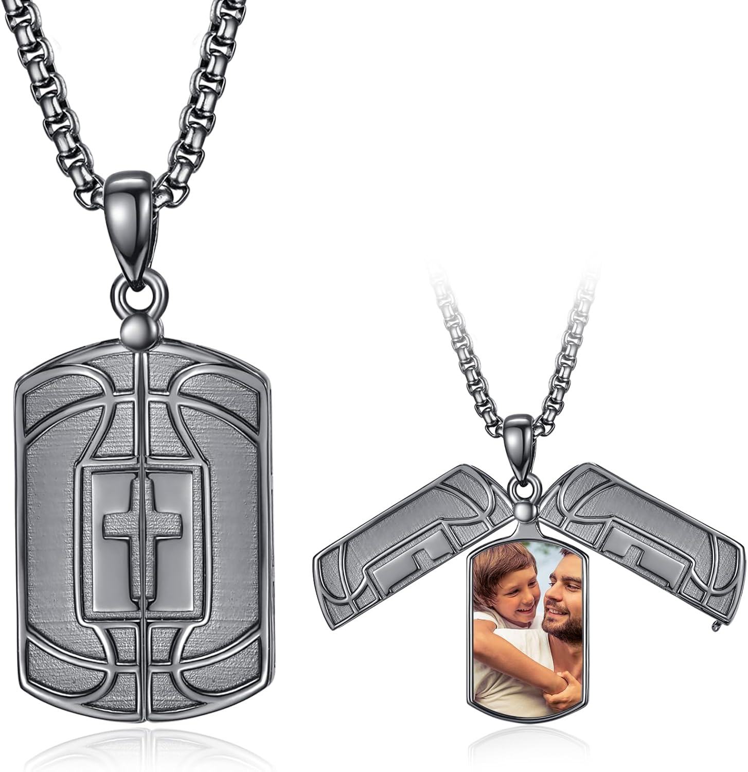 Sterling Silver Black Locket Necklace for Men Cross Pendant Jewelry Gift-0-1