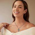 wholesale 925 Sterling Silver Black Plated Turquoise Inlay Cross Pendant Necklaces for Men Christian Gifts-0-3