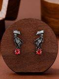 wholesale 925 Sterling Silver Skeleton Hand Red Crystal Dangle Stud Earrings Gothic-0-2