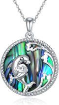 wholesale 925 Sterling Silver Dolphin Round Abalone Shell Pendant Necklace for Women Sea Life s-0-0