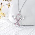 wholesale 925 Sterling Silver Pink Ribbon Angel Wings Breast Cancer Awareness Pendant Necklace for Women Gifts-0-1