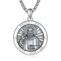 wholesale 925 Sterling Silver Patron Saint Medal Amulet Necklace for Men 2 5mm 22 +2 Chain-A24-Saint Padre Pio