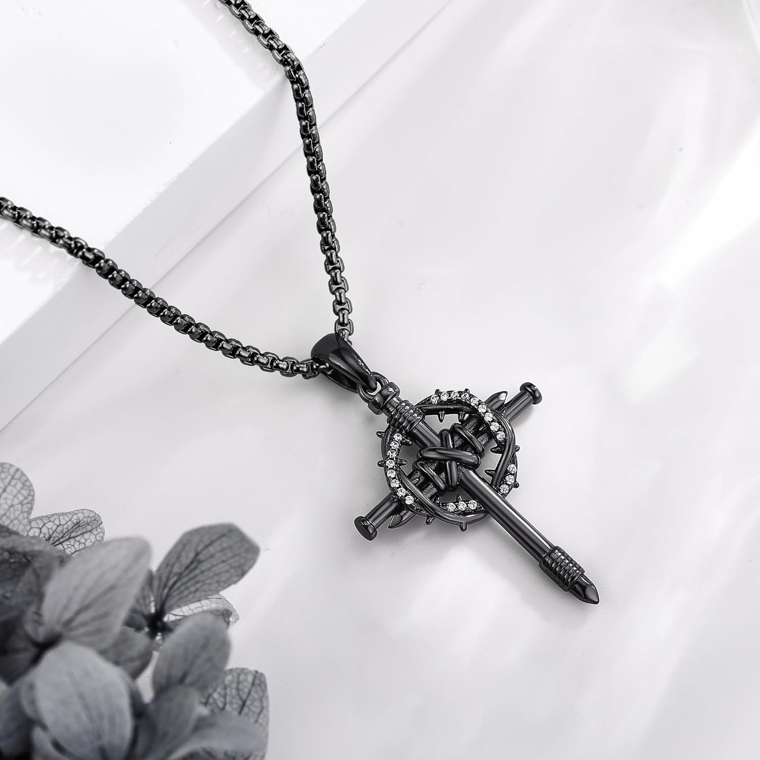 wholesale 925 Sterling Silver Inlay Shell Crucifix Cross Pendant Necklaces with Chain for Men & Women - Religious -0-3