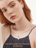TOUPOP 14K Gold Freshwater Cultured Pearl Necklace with Bow Heart Dolphin Pendant-0-2