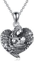 wholesale 925 Sterling Silver Angel Heart Pendant Mother Daughter Necklace for Women Gifts-0-0