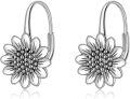wholesale 925 Sterling Silver Sunflower Leverback Earrings with Black Evil Eye and White Petals-0-0