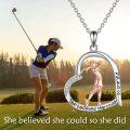 wholesale 925 Sterling Silver Heart-Shaped Golfer Pendant Necklace with She Believed She Could So She Did Inscription for Women's Sport Lovers-0-4