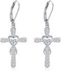 wholesale 925 Sterling Silver Heart & Infinity Cross Dangle Earrings with Cubic Zirconia Stones for Women-0-0