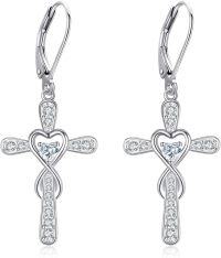 wholesale 925 Sterling Silver Heart & Infinity Cross Dangle Earrings with Cubic Zirconia Stones for Women-Infinity Cross