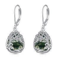 wholesale 925 Sterling Silver Tree Of Life Drop Earrings Wholesale With Green Stone-II-Tree of Life Moss Agate