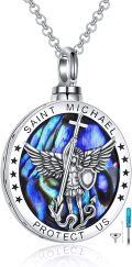 wholesale 925 Sterling Silver Saint Michael Pendant with Blue Shell and Cross Protection Charm Necklace for Men Women-0-0