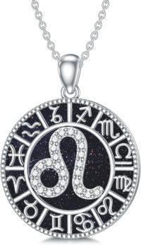 wholesale Sterling Silver Blue Sandstone 12 Zodiac Constellation Necklace for Women Men-5.Leo（7.23-8.22）