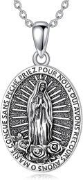 wholesale 925 Sterling Silver Guadalupe Virgin Mary Pendant Necklace 24 Chain-0-0
