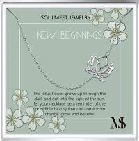 wholesale 925 Sterling Silver Om Lotus Sideways Necklace w/ New Beginnings Insp.Quote Greeting Card for Her-A-Sideways