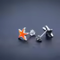 wholesale 925 Sterling Silver Orange Opal Starfish Stud Earrings Wholesale - Ocean Beach  for Women & Girls-0-5
