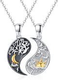 wholesale 925 Sterling Silver Yin Yang Tree of Life Pendant Necklaces for Couples (Set)-0-0