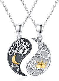 wholesale 925 Sterling Silver Yin Yang Tree of Life Pendant Necklaces for Couples (Set)-Tree of Life