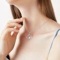 wholesale 925 Sterling Silver Owl Heart Opal Pendant Necklace White Gold Plated Crystal Jewelry-0-3