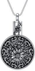 wholesale TOUPOP Oxidation Sunflower Urn Necklace For Ashes Cremation Jewelry For Ashes Memorial Jewelry Gift For Gilrs Women W/funnel Filler -0-0