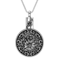 TOUPOP Sterling Silver Sunflower Urn Necklace with Stone For Ashes Cremation Memorial Jewelry-undefined