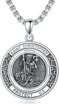 wholesale 925 Sterling Silver Saint Christopher Protect Us Round Medal Pendant Necklace for Men & Women-0-0