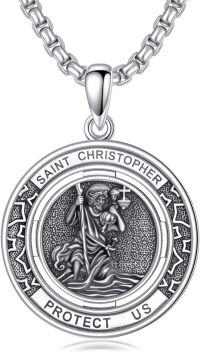 wholesale 925 Sterling Silver Saint Christopher Protect Us Round Medal Pendant Necklace for Men & Women-St Christopher Necklace