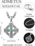 wholesale 925 Sterling Silver Birthstone Celtic Cross Necklace for Men Irish Jewelry 2 5mm 22 +2 Rolo Chain-0-1