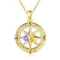 wholesale 925 Sterling Silver Compass Pendant with Birthstones for Women-06-11-Jun-Nov