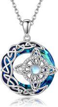 wholesale 925 Sterling Silver Celtic Knot Necklace with Blue Crystal and White Stone Pendant-0-0